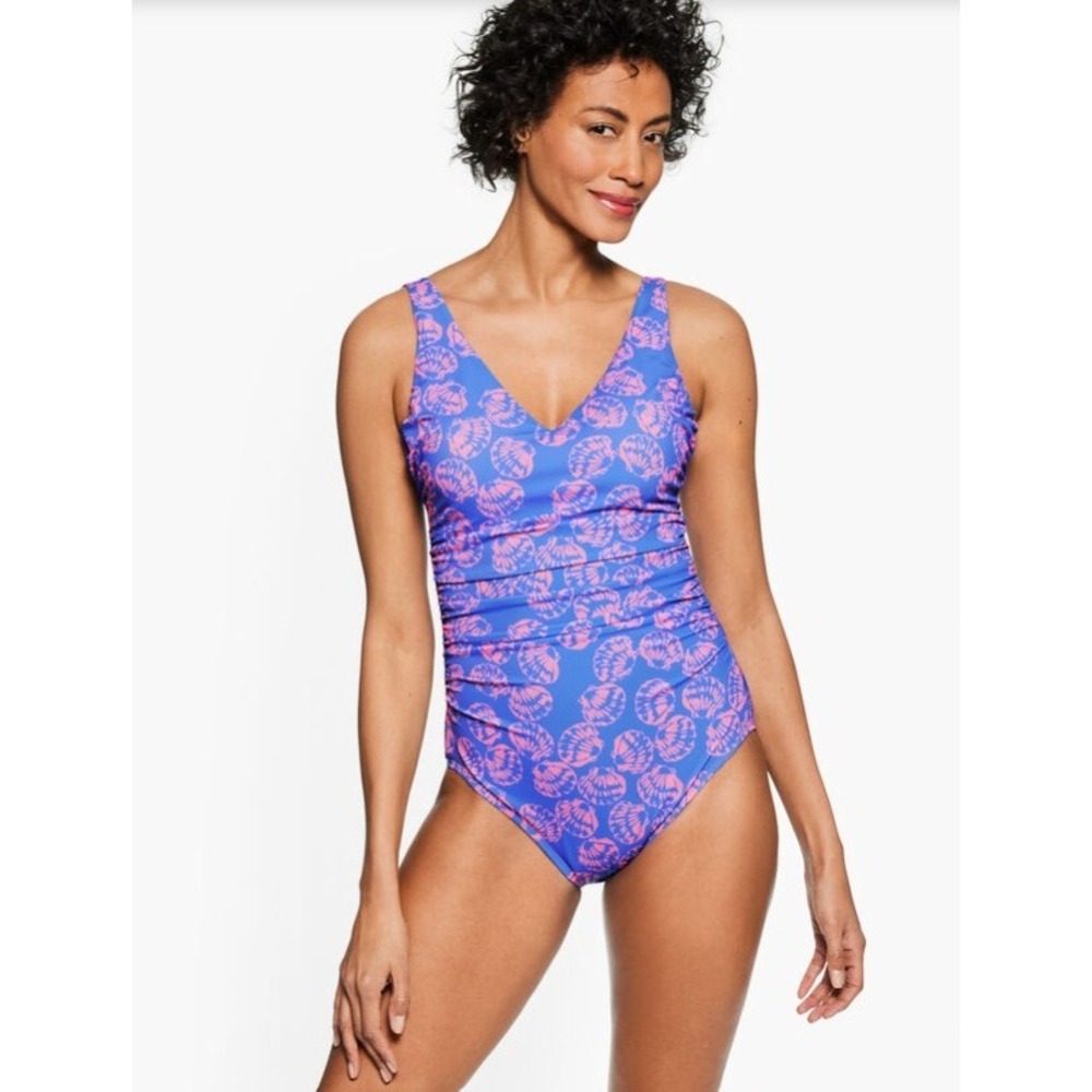 Miraclesuit x Talbots Blockbuster One Piece Tossed Shells Blue Pink Swimsuit 16